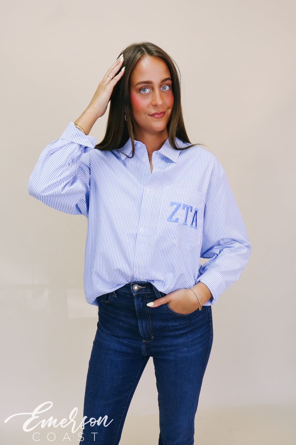 ZTA Blue Striped Button Down Shirt