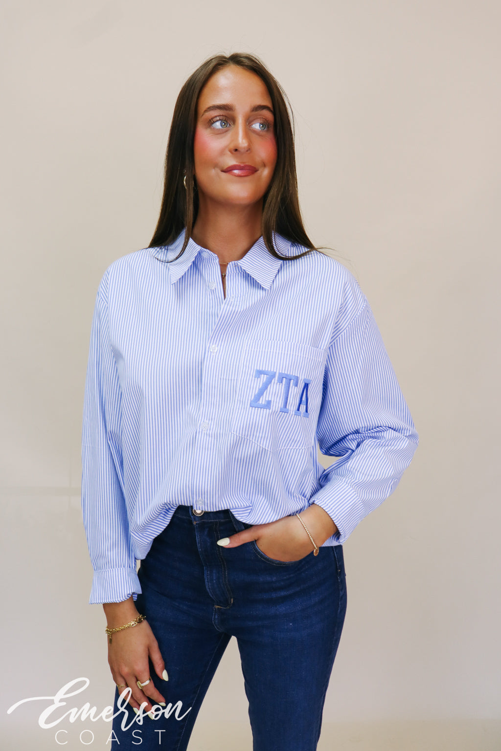 ZTA Blue Striped Button Down Shirt