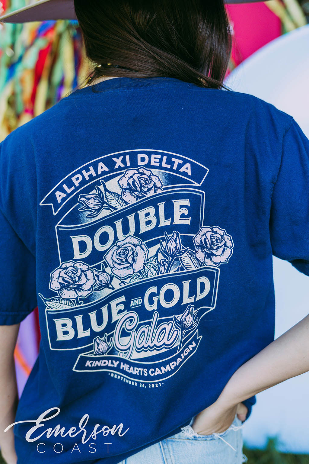 Alpha Xi Delta Double Blue And Gold Gala Tee