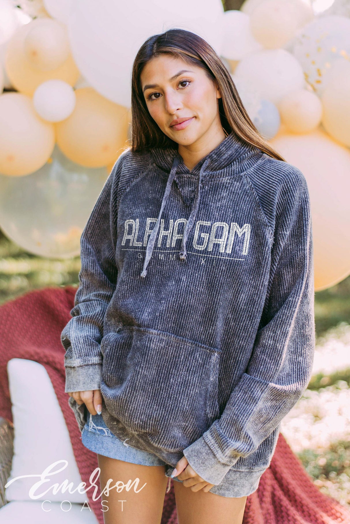 Alpha Gam Charcoal Corduroy Hoodie