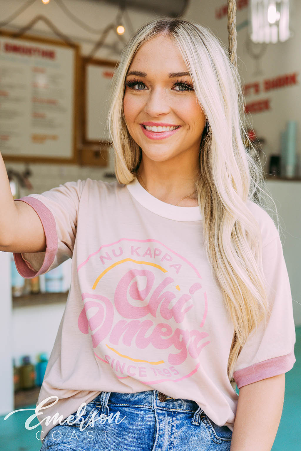 Chi Omega Recruitment Colorblock Ringer Tee