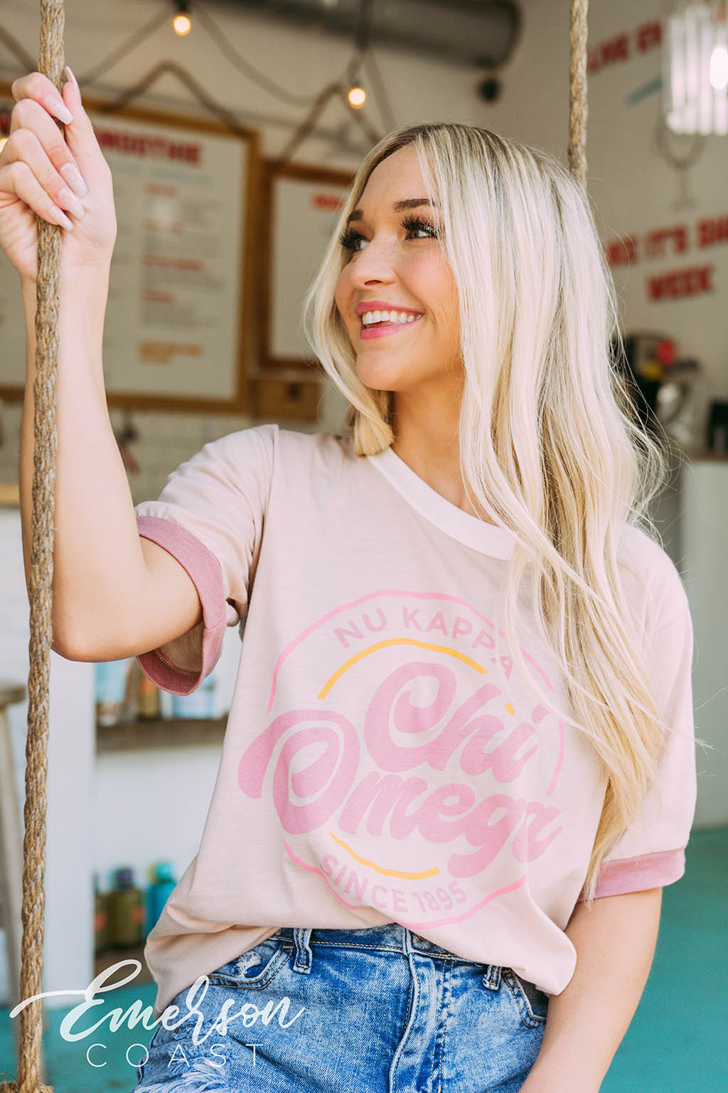 Chi Omega Recruitment Colorblock Ringer Tee