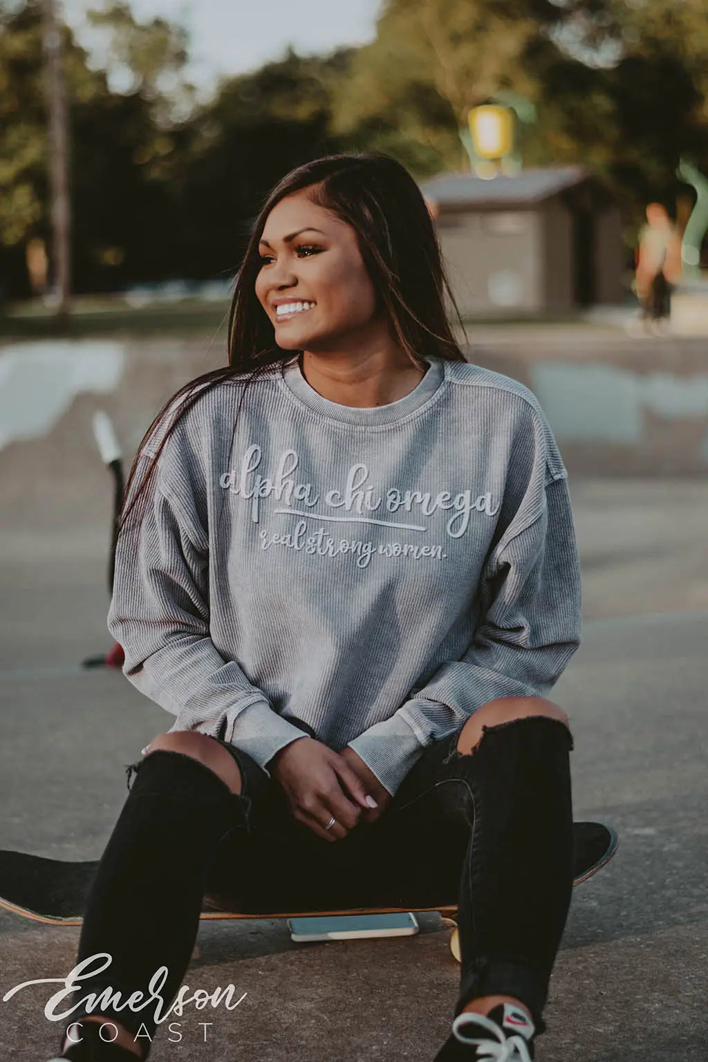 Alpha Chi Omega Lavender Corduroy Crewneck