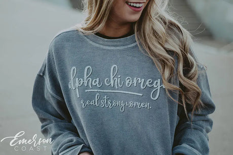 Alpha Chi Omega Lavender Corduroy Crewneck