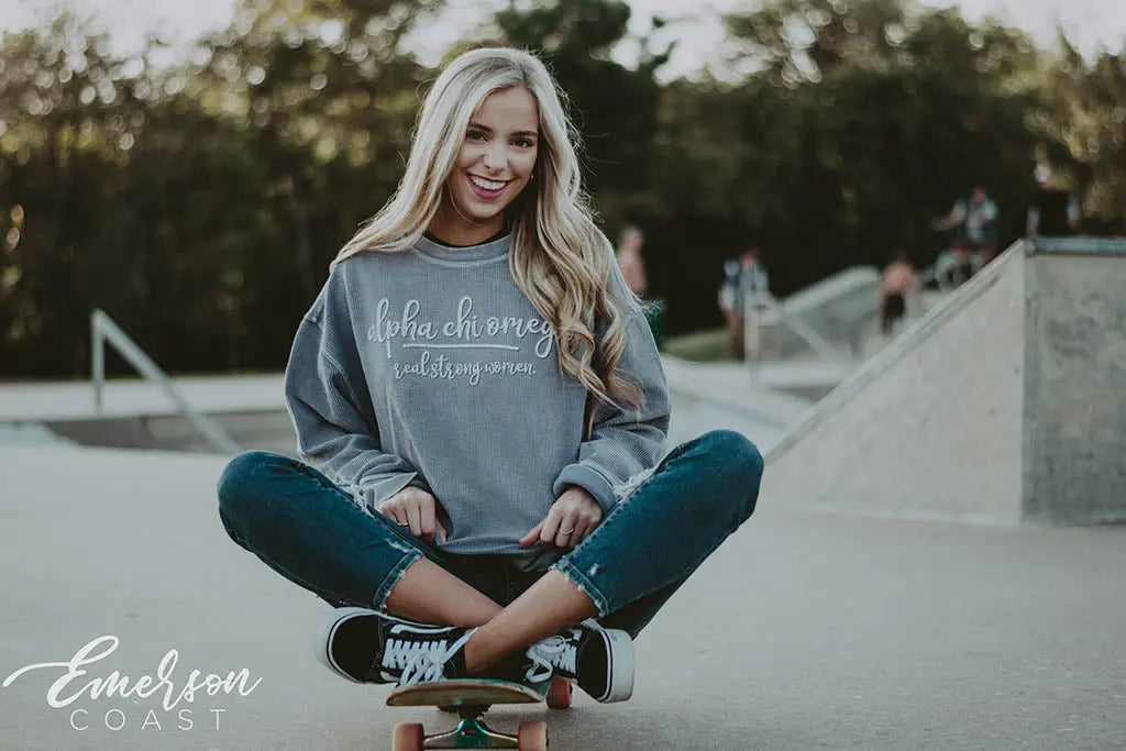 Alpha Chi Omega Lavender Corduroy Crewneck