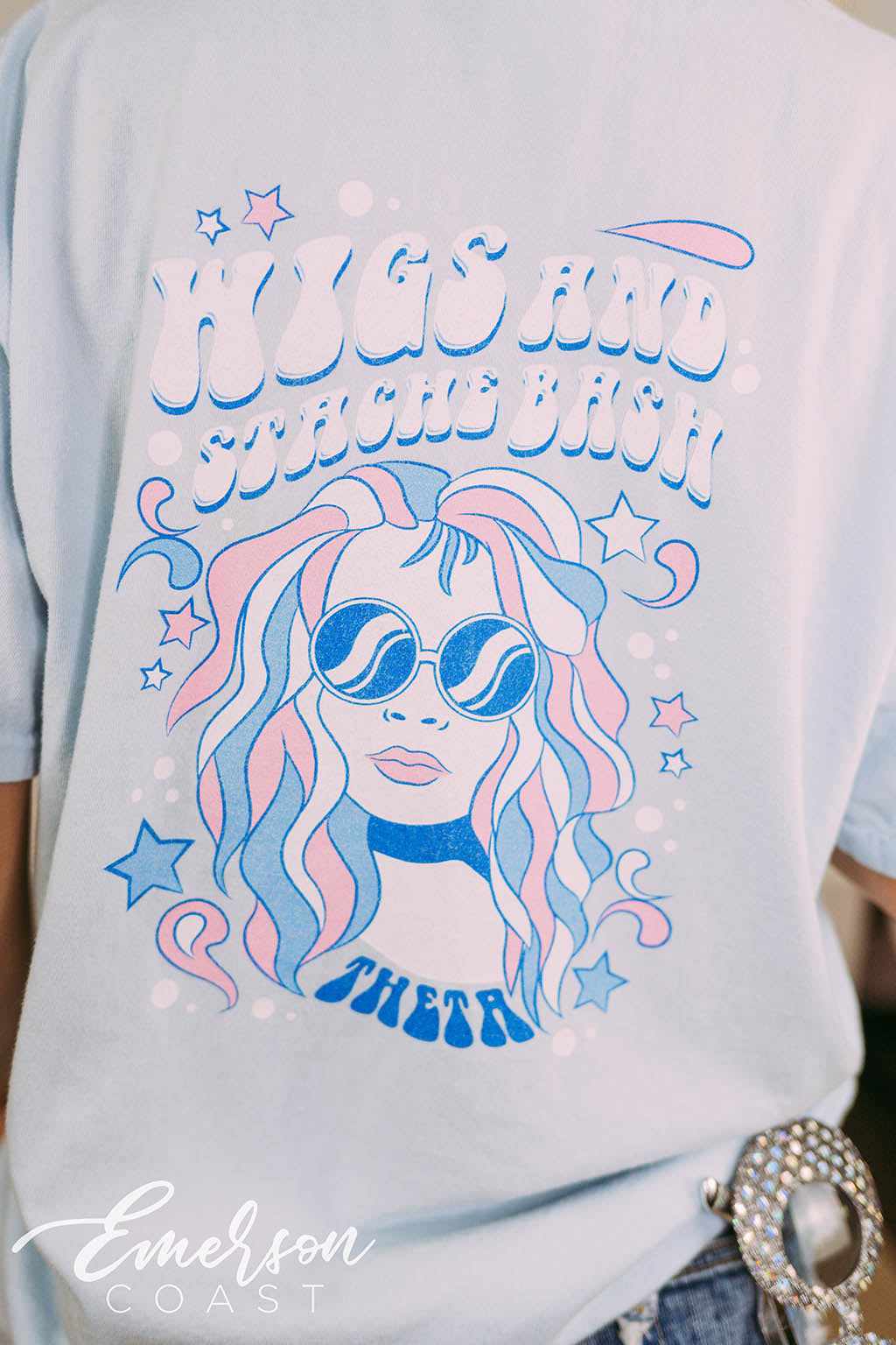 Kappa Alpha Theta Social Wigs and Stache Tee