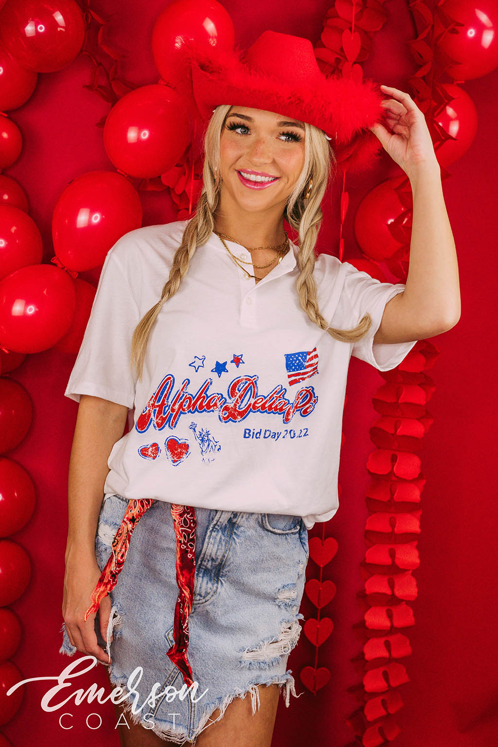 Alpha Delta Pi Bid Day American Themed Henley Tee