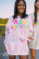 Alpha Delta Pi PR Doodle Pink Crewneck