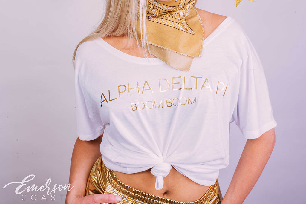 Alpha Delta Pi Boom Boom Gold Bid Day Slouchy Tee