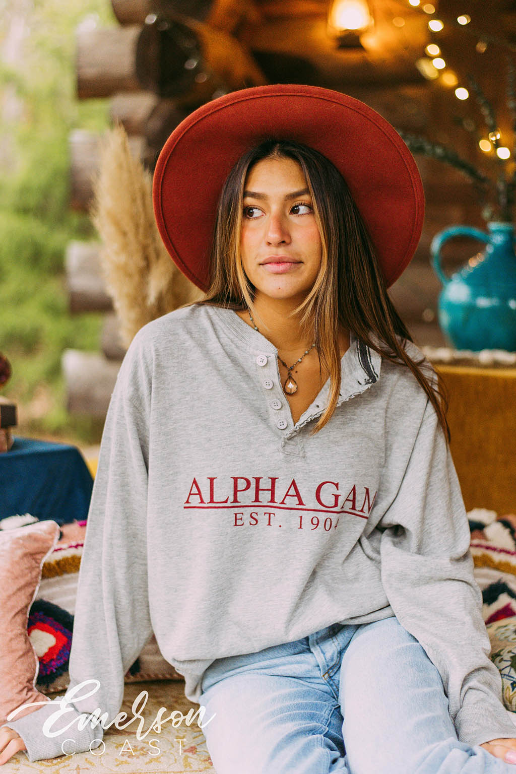 Alpha Gam Thermal Henley Long Sleeve - Emerson Coast
