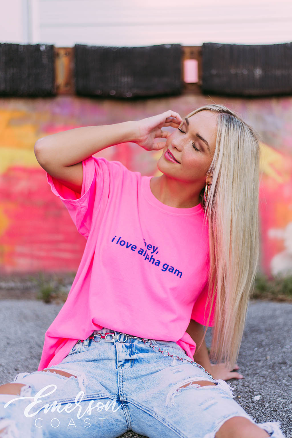 Alpha Gam Hey I Love Alpha Gam Neon Pink Tee