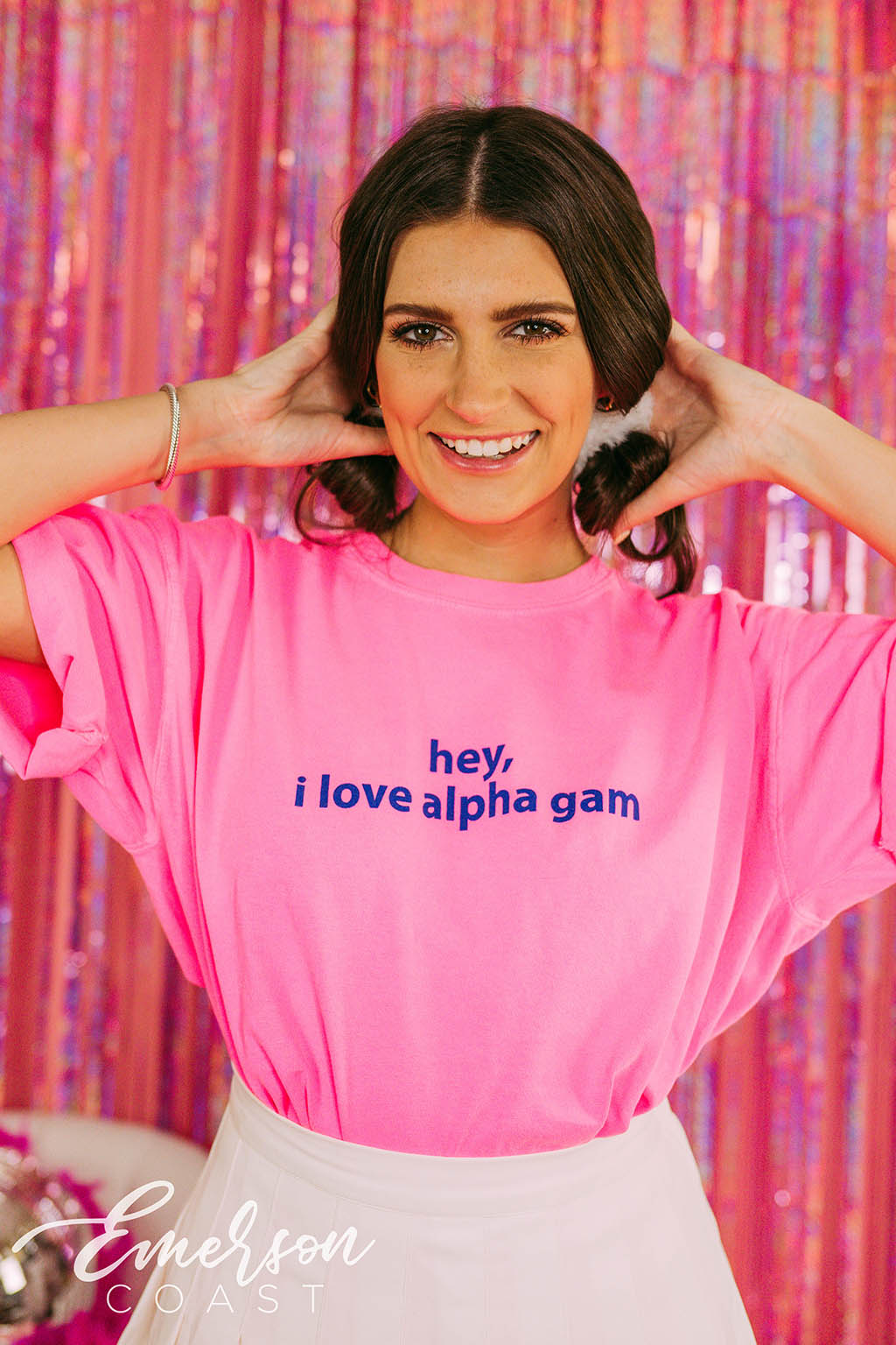 Hey I Love Alpha Gam Hot Pink Bid Day Tee