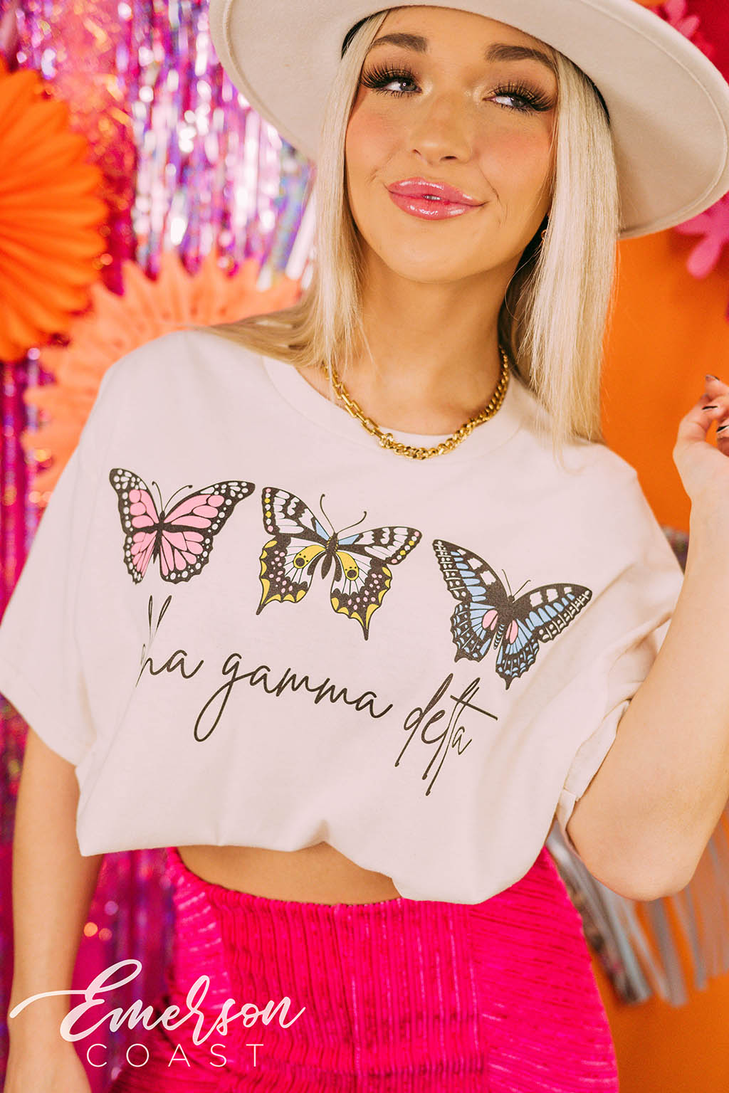 Alpha Gamma Delta Recruitment Colorful Butterfly Tee