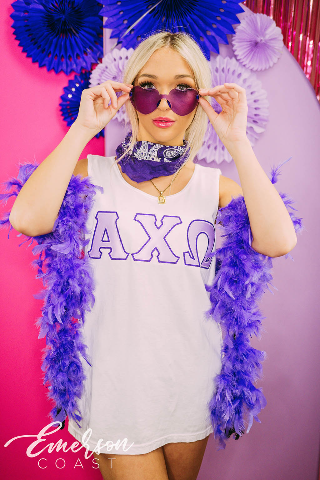 Alpha Chi Omega Bid Day Stitched Letter Tank
