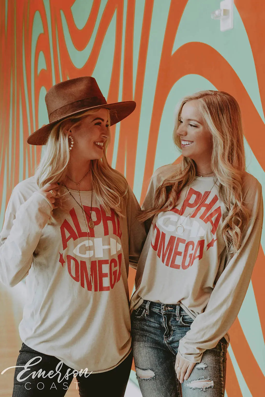 Alpha Chi Omega Raw Neck Long Sleeve Tee