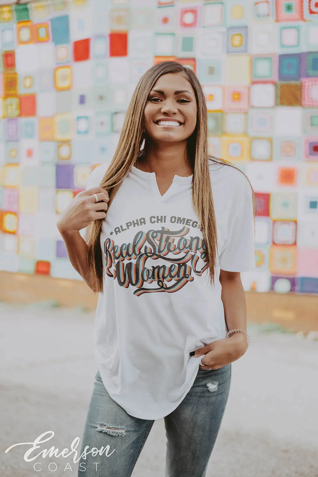 Alpha Chi Omega Real Strong Women Notch Tee