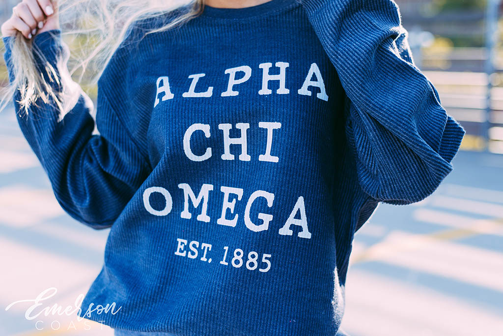 Alpha Chi Omega Simple PR Corduroy Sweatshirt