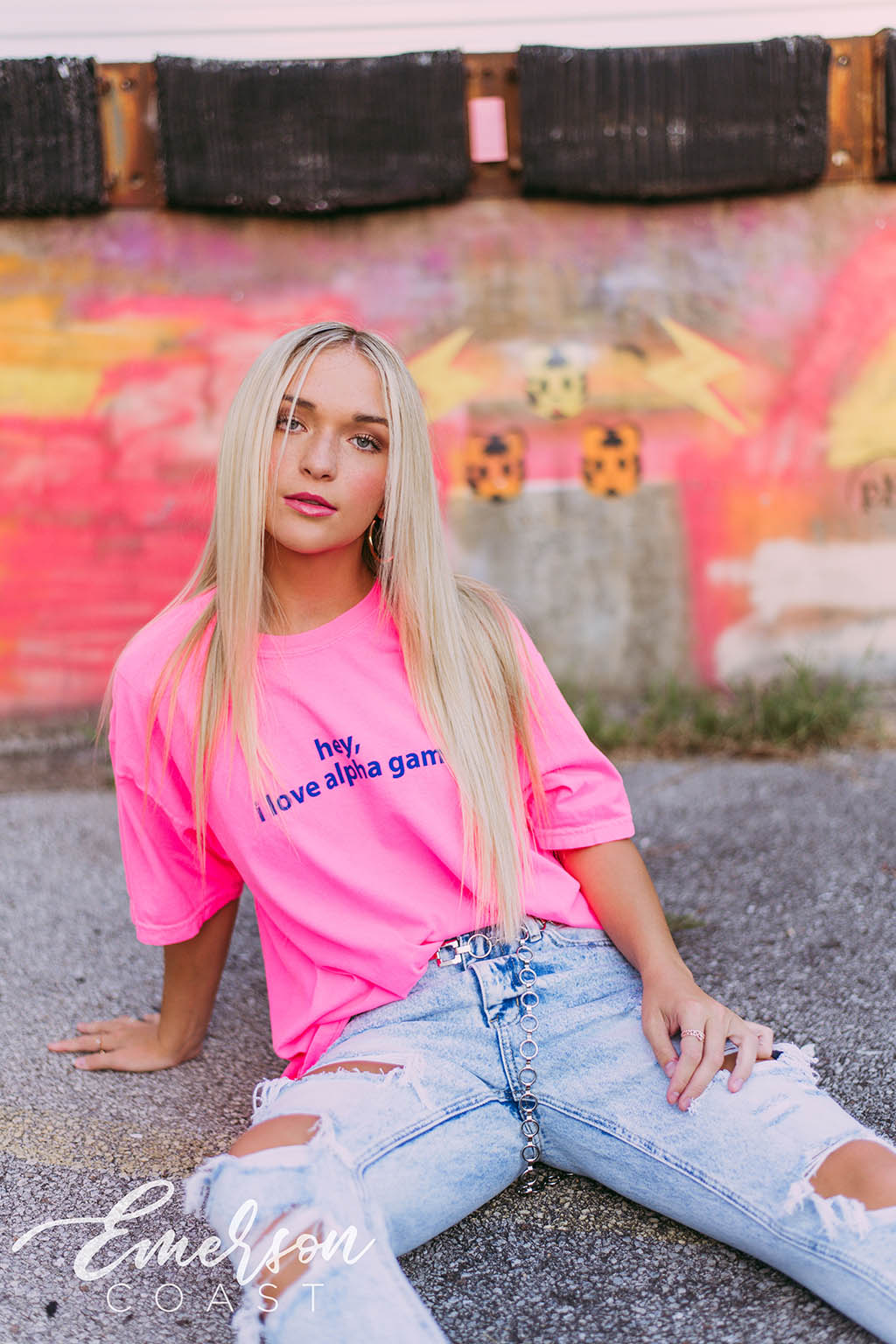 Alpha Gam Hey I Love Alpha Gam Neon Pink Tee