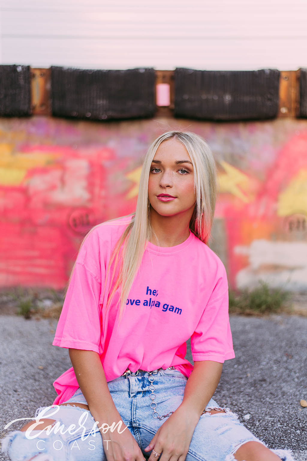 Alpha Gam Hey I Love Alpha Gam Neon Pink Tee - Emerson Coast