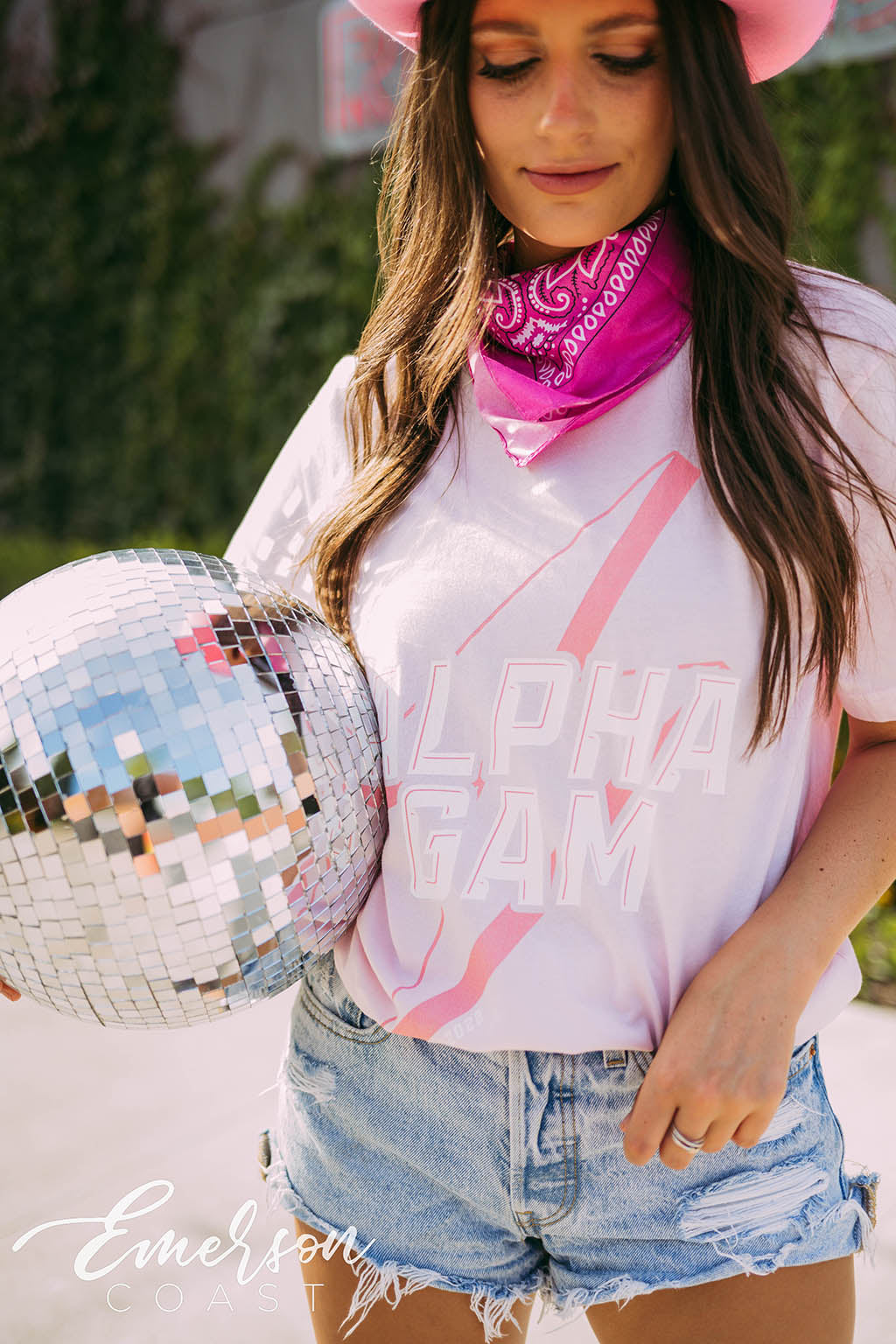 Alpha Gam PR Lightning Bolt Pink Tee - Emerson Coast