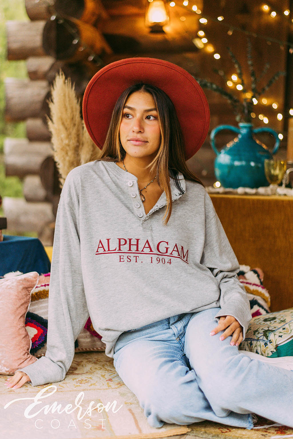 Alpha Gam Thermal Henley Long Sleeve - Emerson Coast