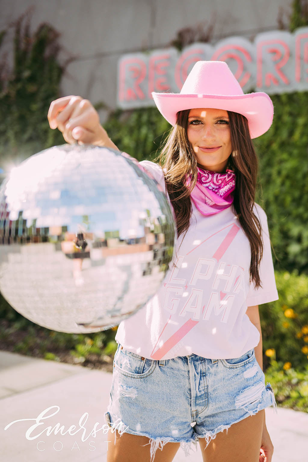 Alpha Gam PR Lightning Bolt Pink Tee - Emerson Coast