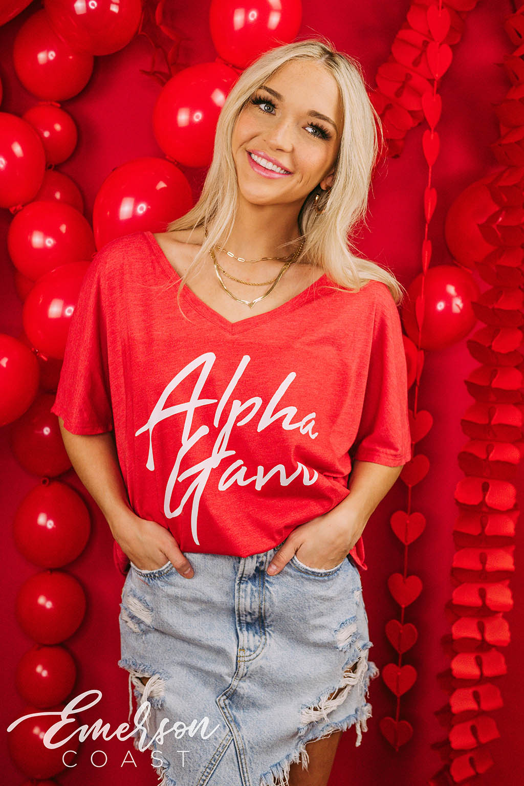 Alpha Gam Recruitment Simple Slouchy V Neck Tee - Emerson Coast