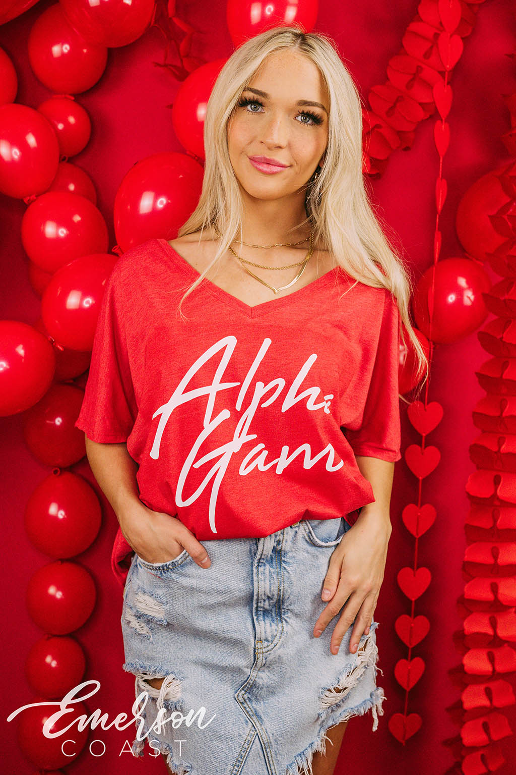 Alpha Gam Recruitment Simple Slouchy V Neck Tee - Emerson Coast