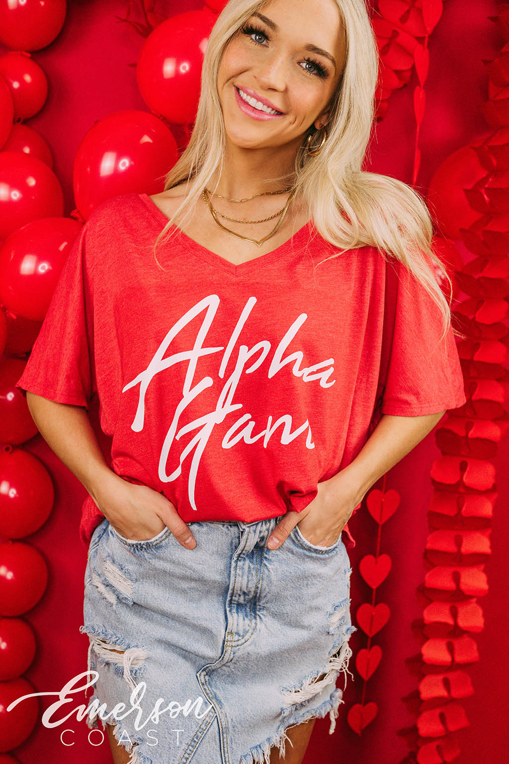 Alpha Gam Recruitment Simple Slouchy V Neck Tee - Emerson Coast