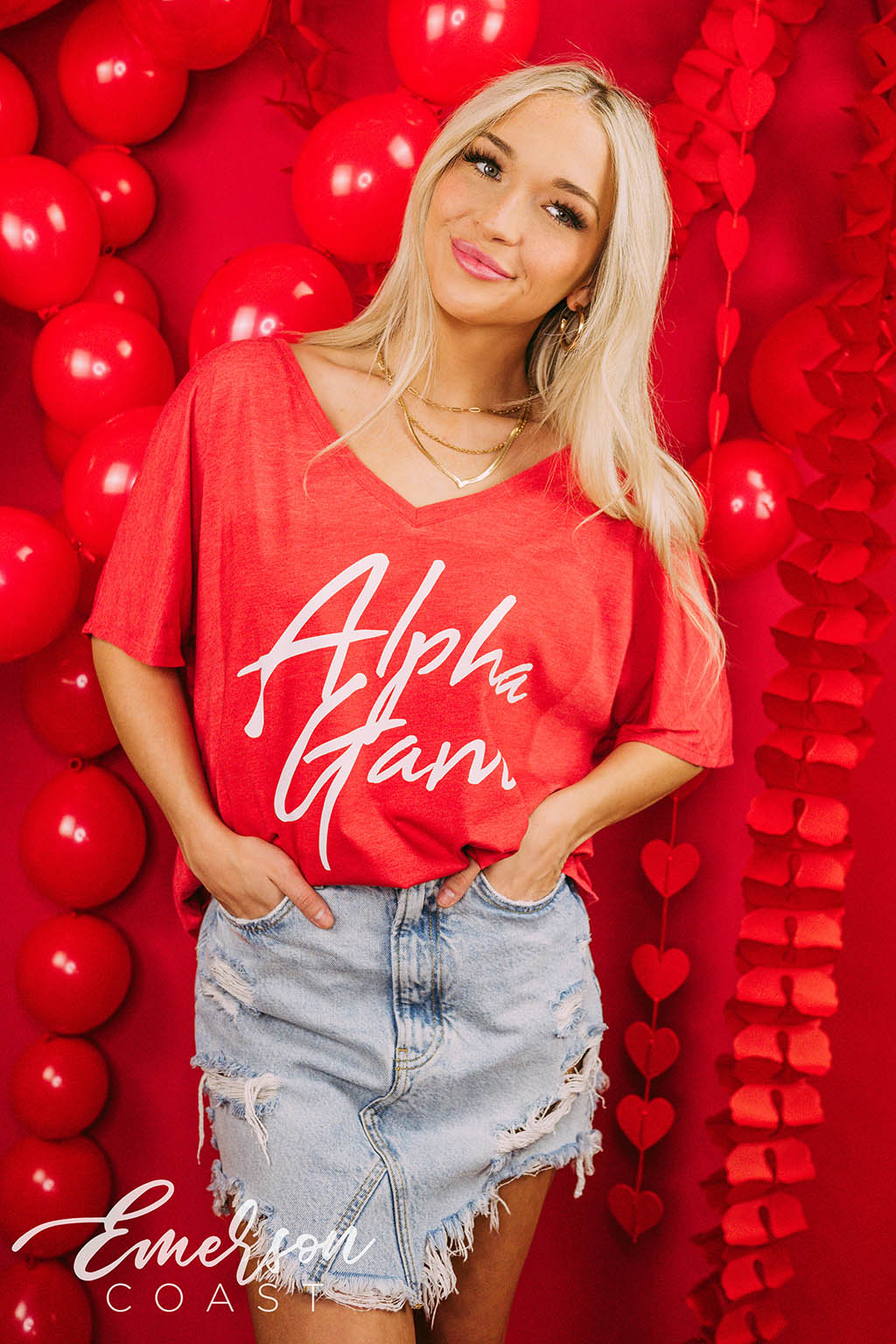 Alpha Gam Recruitment Simple Slouchy V Neck Tee - Emerson Coast