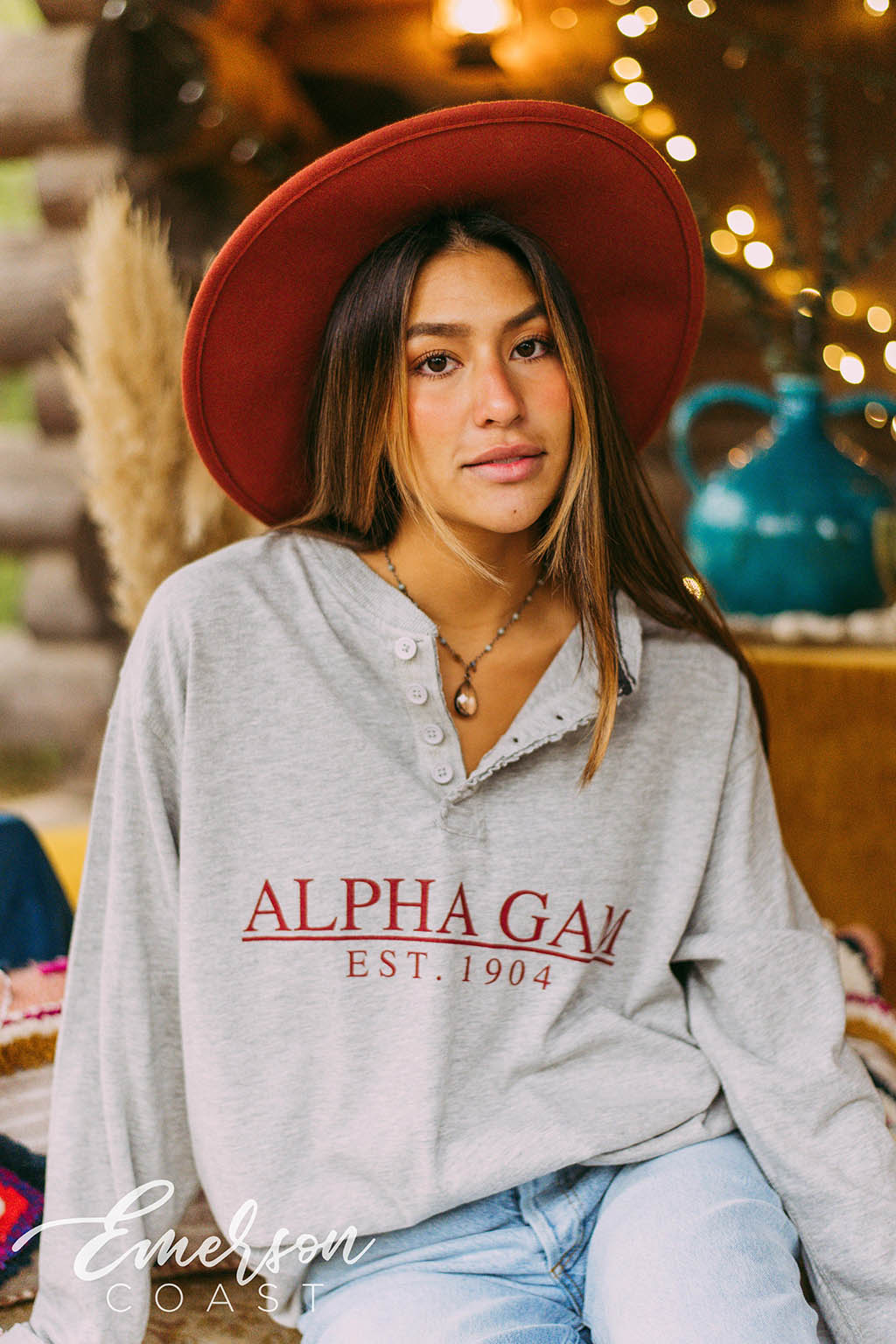 Alpha Gam Thermal Henley Long Sleeve - Emerson Coast
