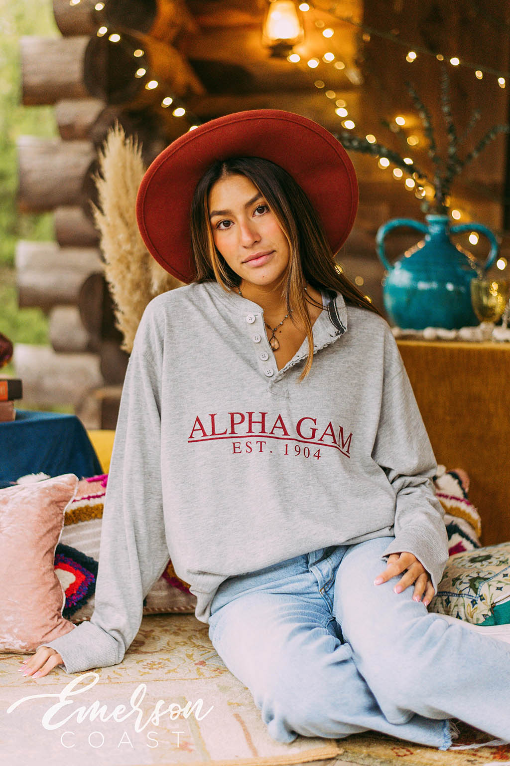 Alpha Gam Thermal Henley Long Sleeve - Emerson Coast