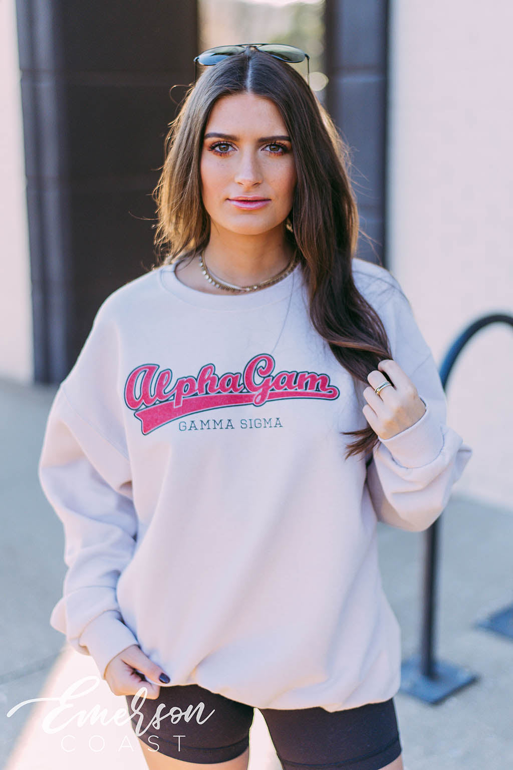 Alpha Gam Collegiate Sand Crewneck