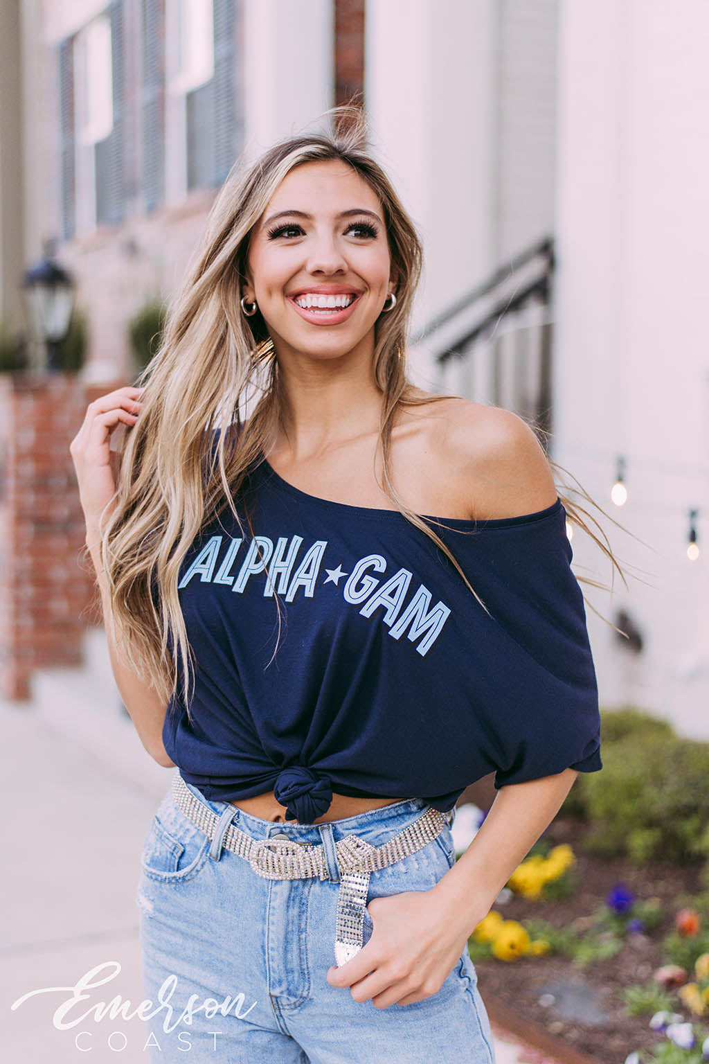 Alpha Gamma Delta Navy Slouchy Tee