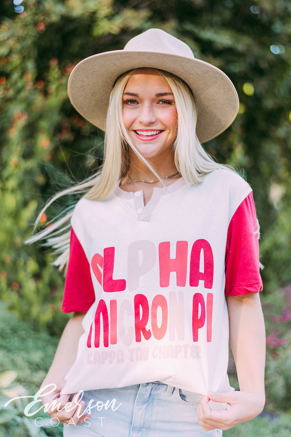 Alpha Omicron Pi Red Colorblock Henley