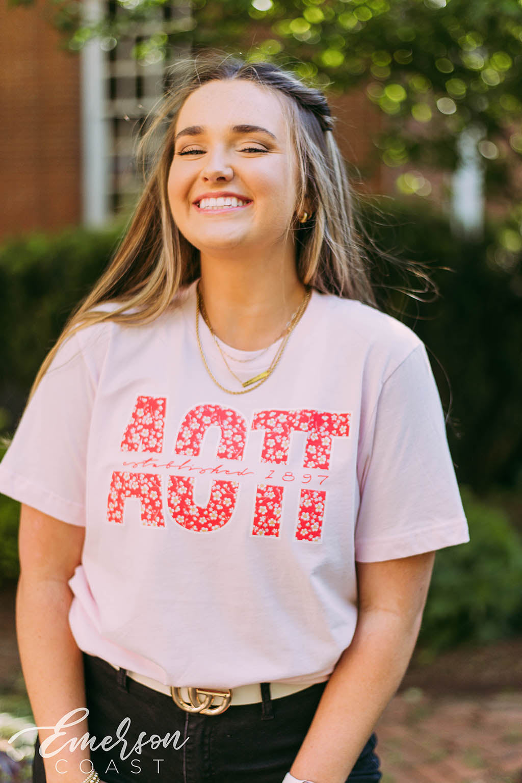 Alpha Omicron Pi Pink Floral Recruitment Tee