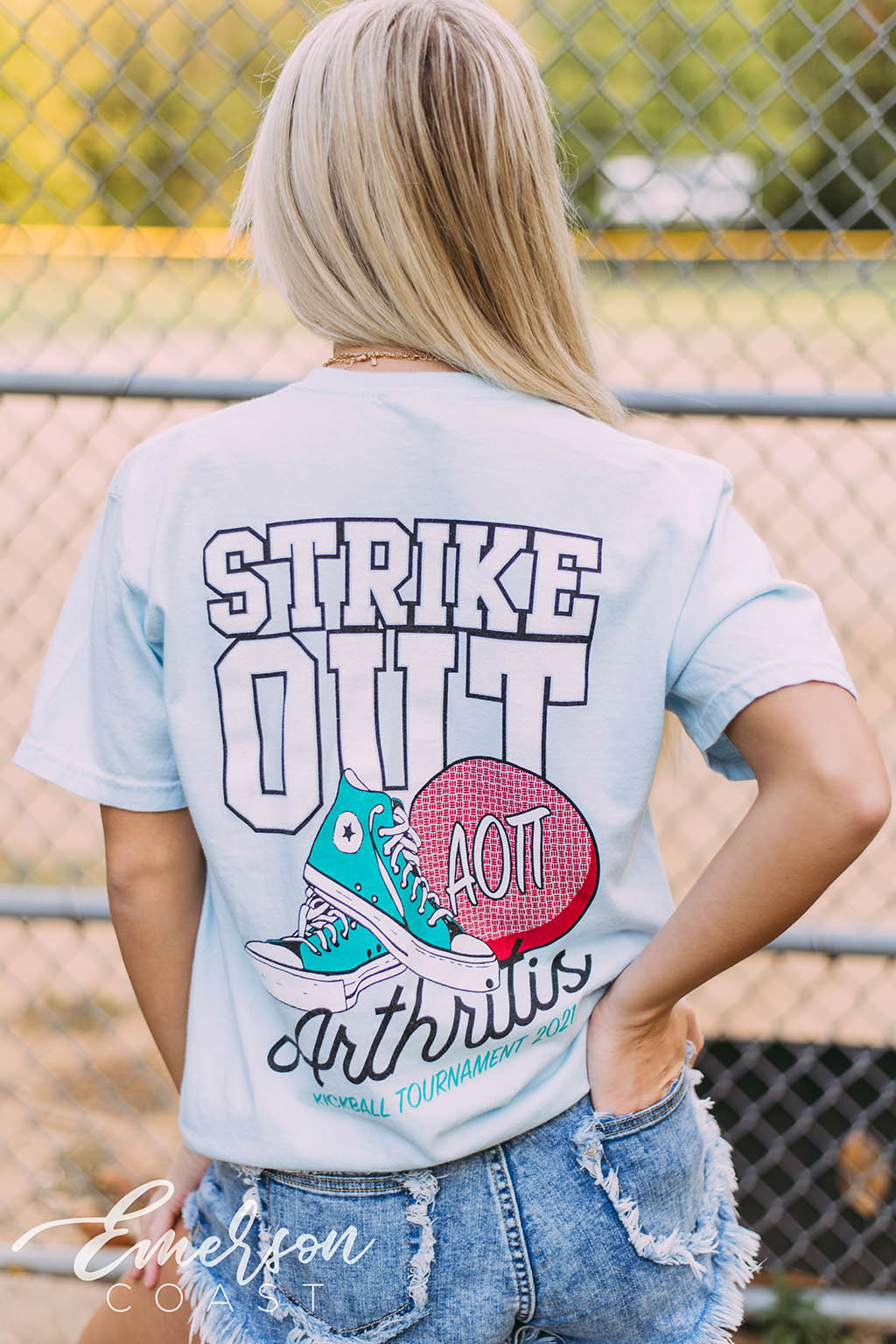 Alpha Omicron Pi Strike Out Arthritis Kickball Tee