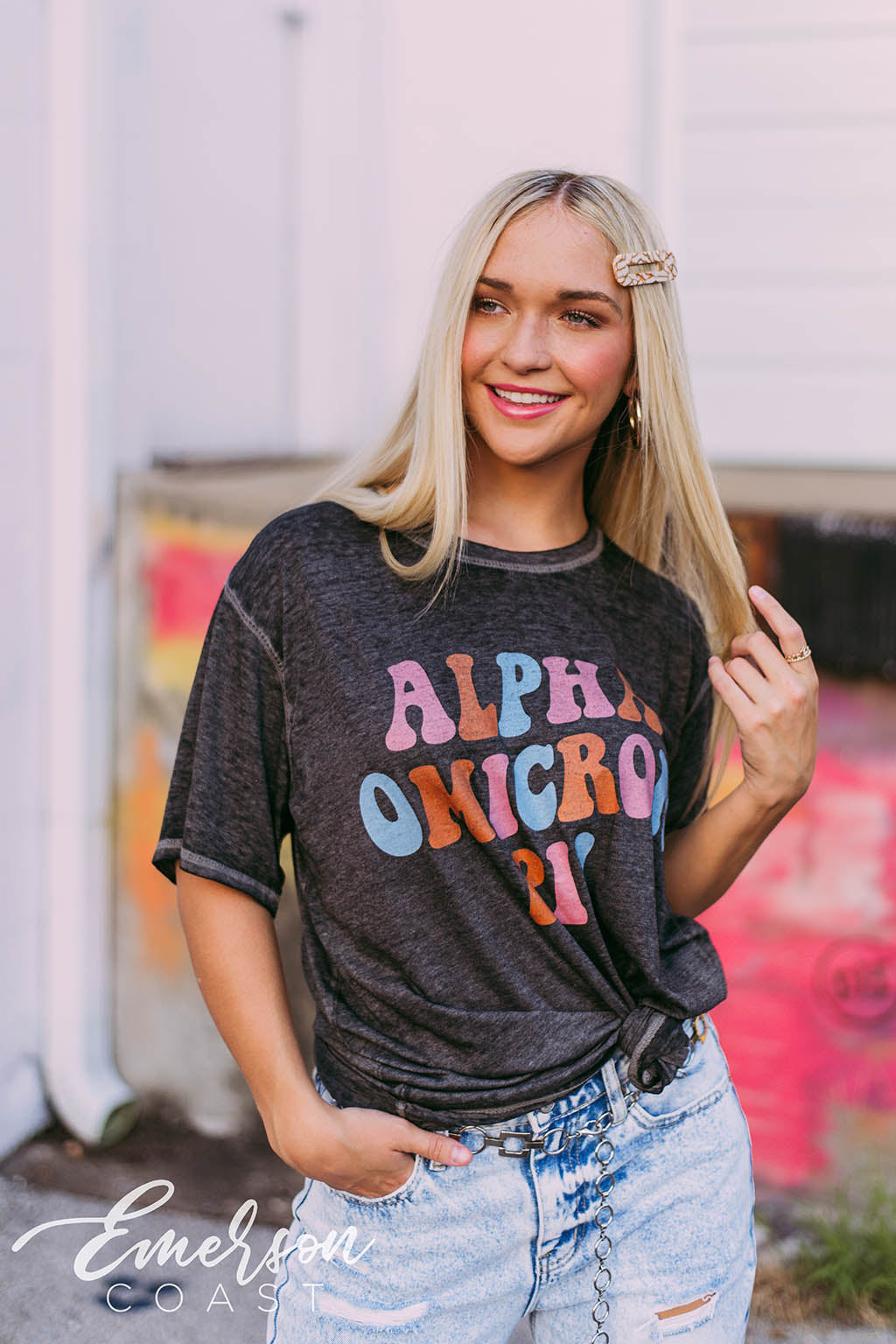 Alpha Omicron Pi Black Acid Wash Tee