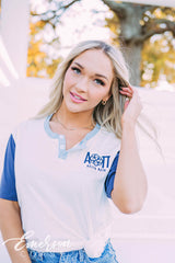 Alpha Omicron Pi PR Infinity Rose Colorblock Henley Tee