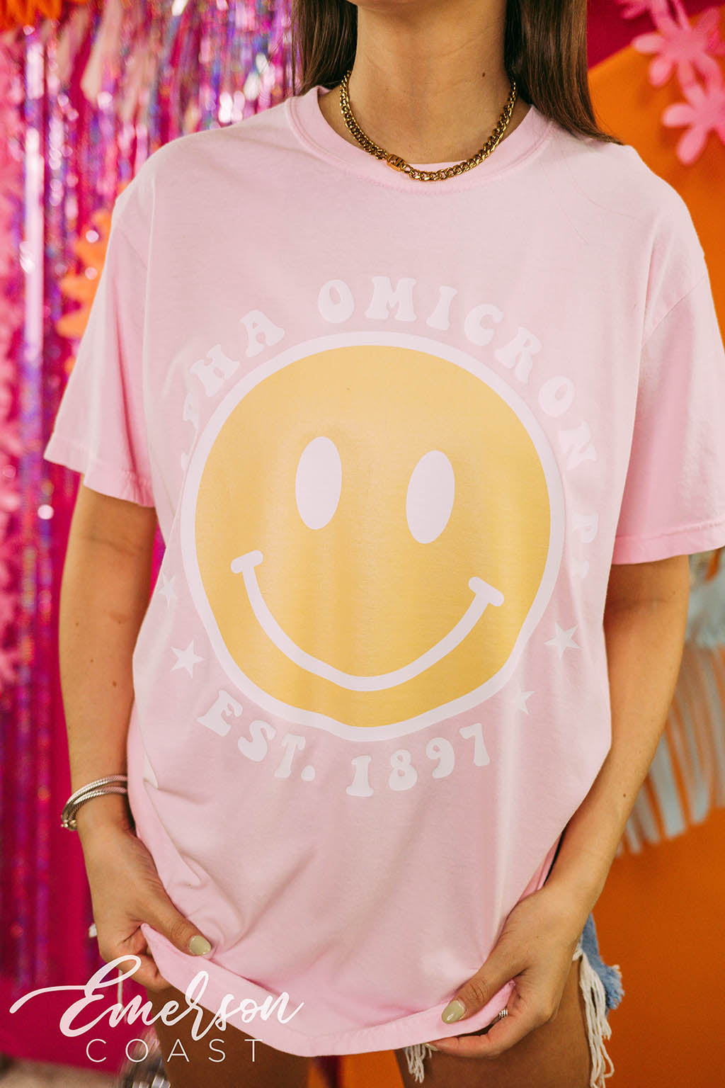 Alpha Omicron Pi PR Smiley Face Tee
