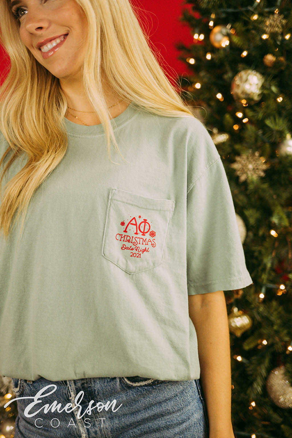 Alpha Phi Christmas Date Night Tee and Crewneck