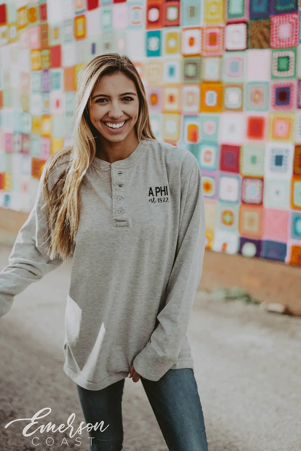 Alpha Phi Embroidered Cozy Long Sleeve Henley