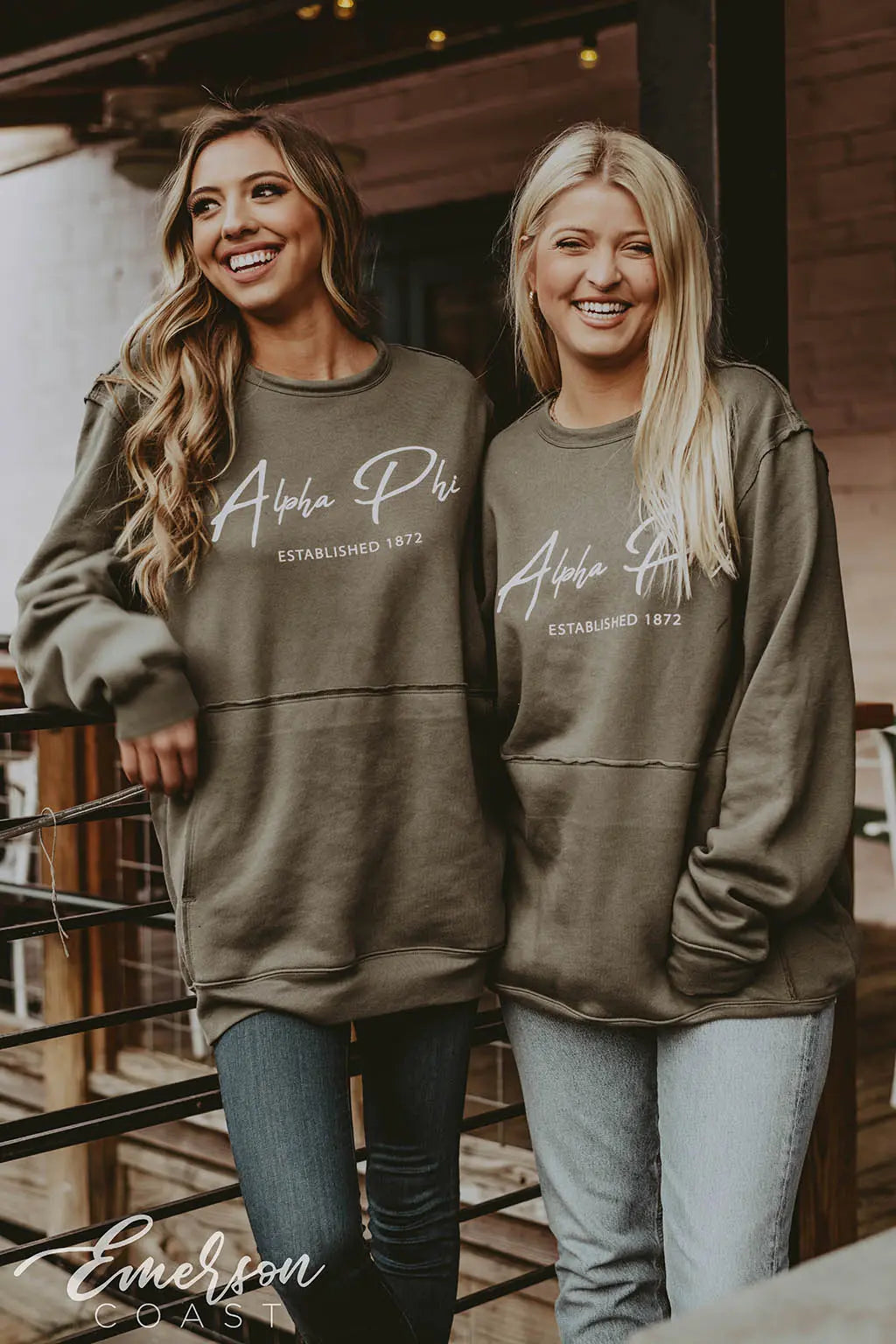 Alpha Phi Olive Raw Seam Sweatshirt