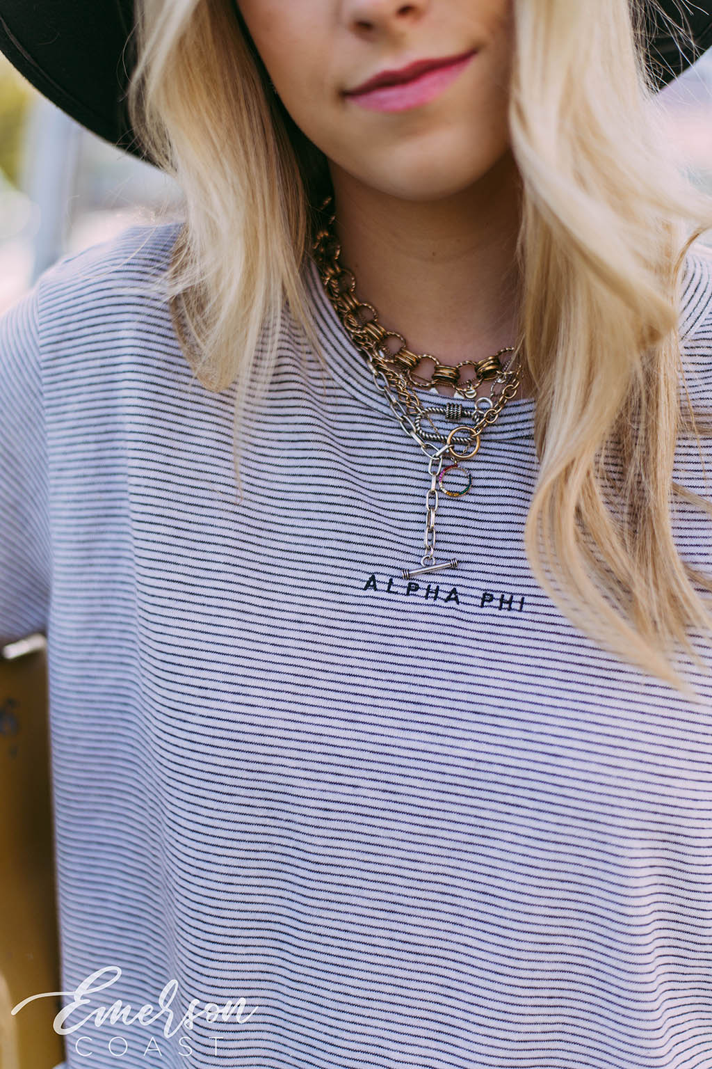 Alpha Phi Embroidered Striped Vintage Tee