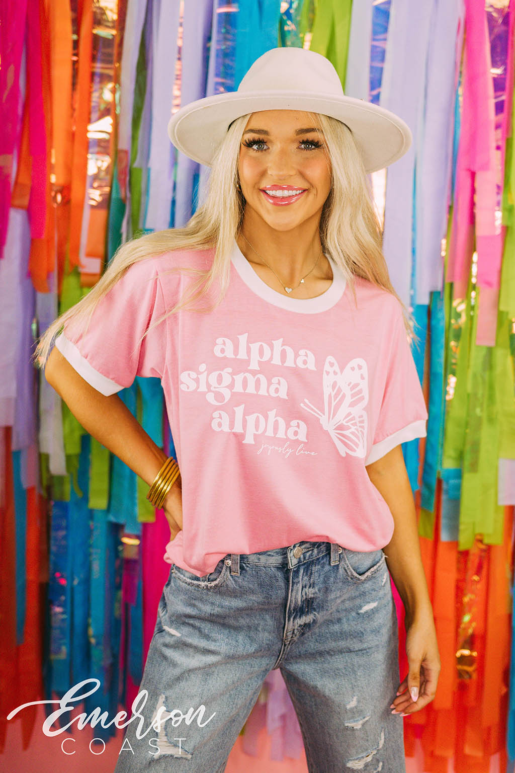 Alpha Sigma Alpha Philanthropy Simple Butterfly Ringer Tee