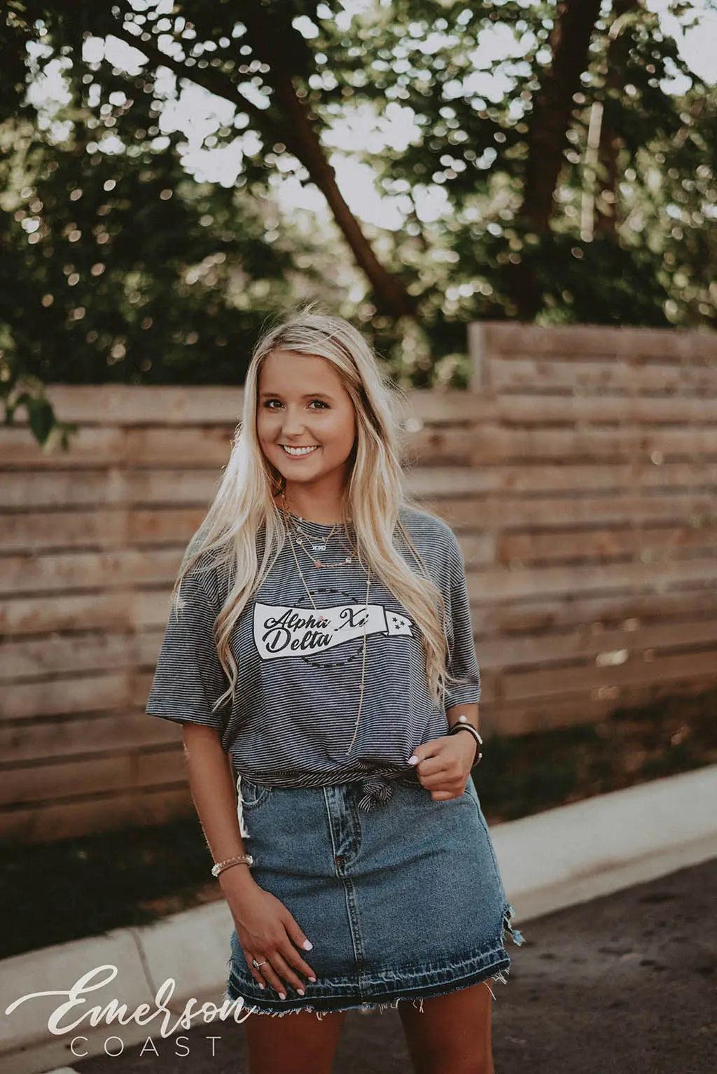 Alpha Xi Delta Striped Pendant T-shirt