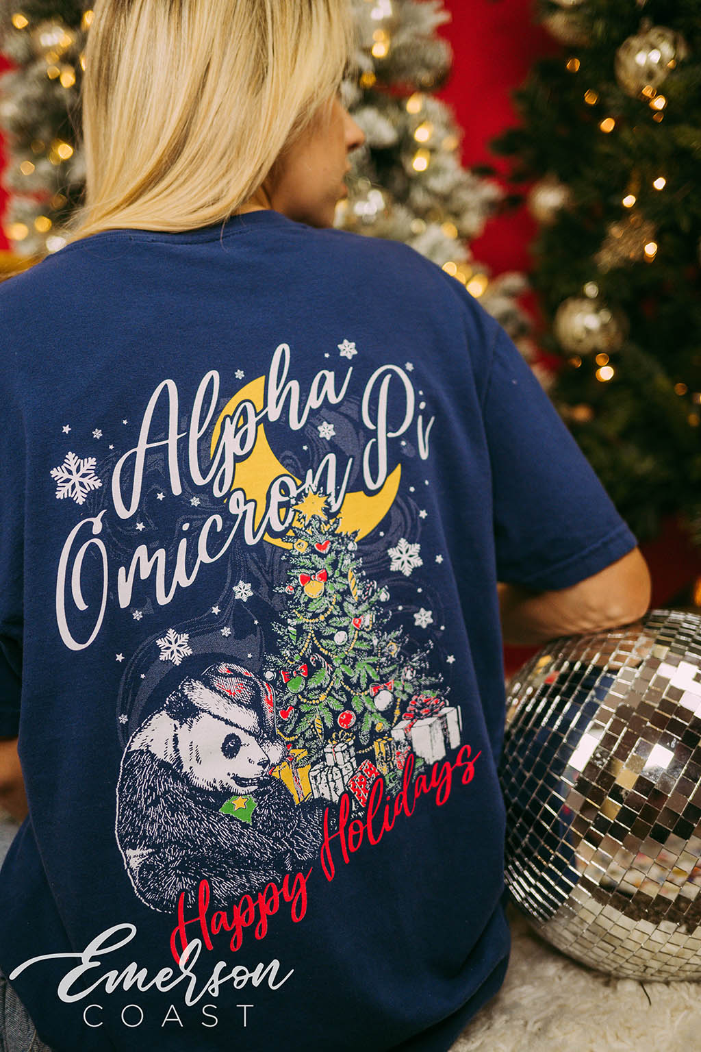 Alpha Omicron Pi Panda Happy Holidays Tee