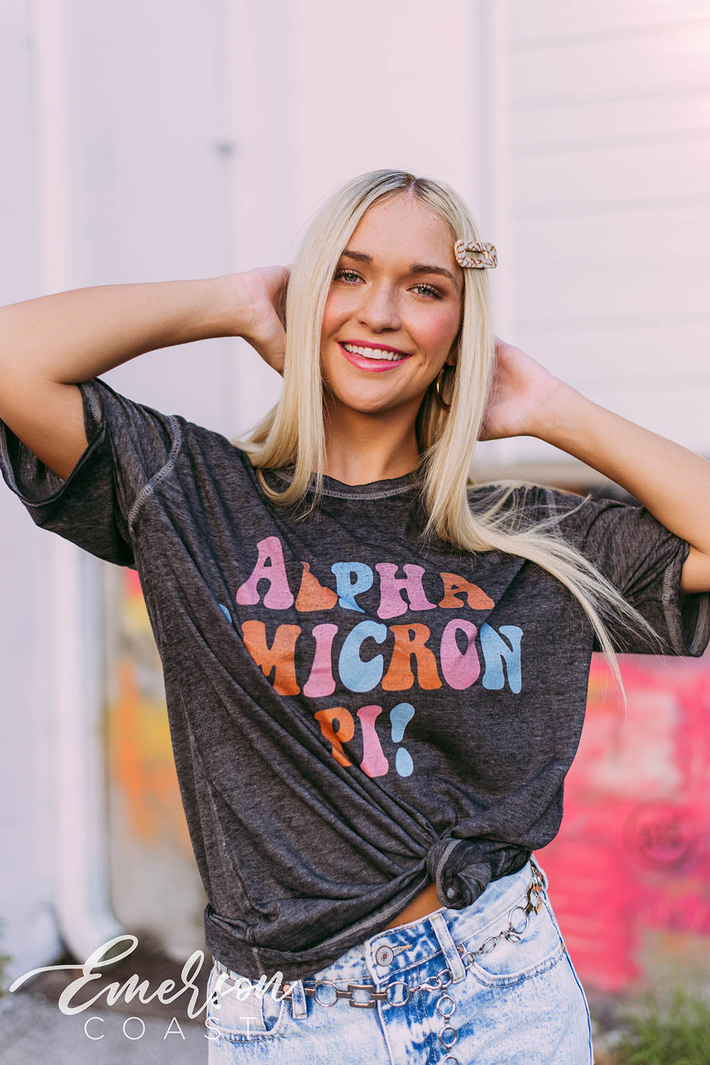 Alpha Omicron Pi Black Acid Wash Tee