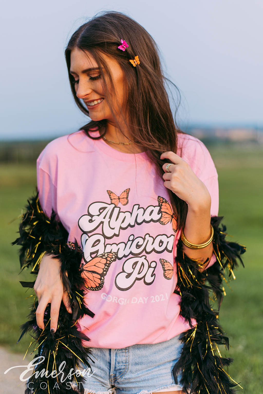 Alpha Omicron Pi Pink Butterfly Tee