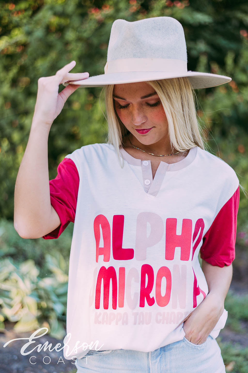 Alpha Omicron Pi Red Colorblock Henley